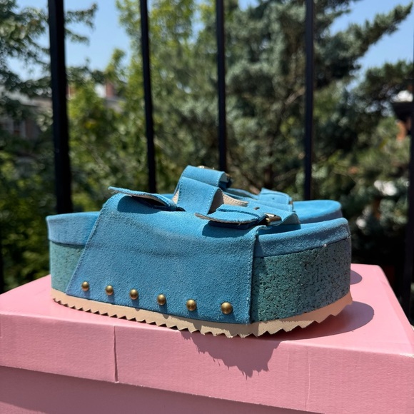 New Free People Rule Breaker Flatform Sandal Shoes Platform Suede Blue Capri 36 - Picture 11 of 17